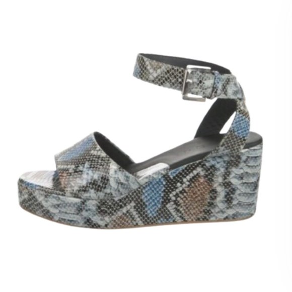 Rachel Comey Juno Wedge Sandals Womens 10 Blue Black Snake Skin Platform Shoes - Picture 5 of 12